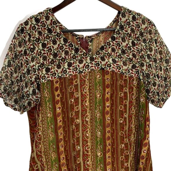 VINTAGE💐V-NECK Beige  Gauze Dress/Swimsuit Coverup L - Picture 2 of 9